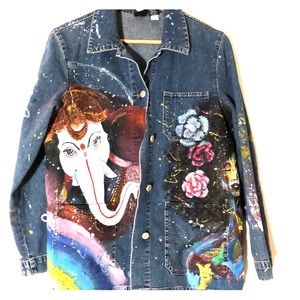 Hand Painted One of a Kind Lt Wt Vintage Denim Jkt